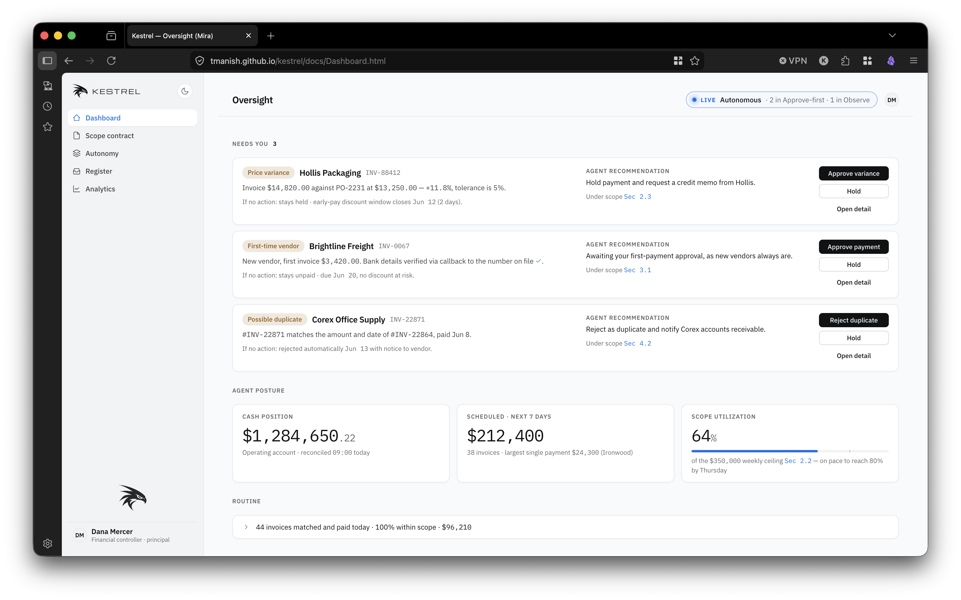 Kestrel oversight dashboard